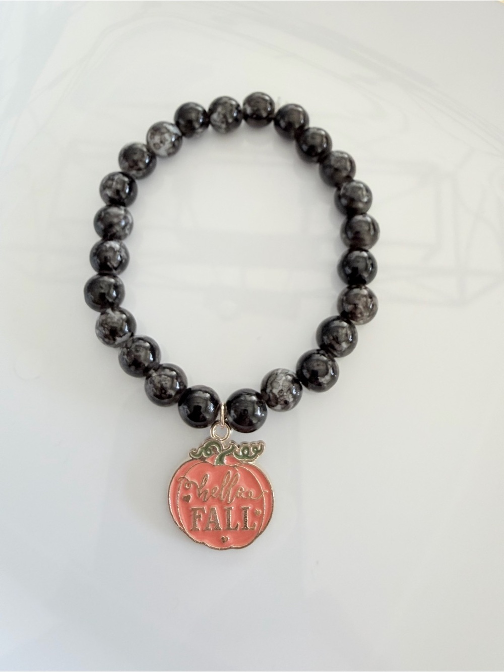 Hello Fall Charm Marbled Bead Bracelet